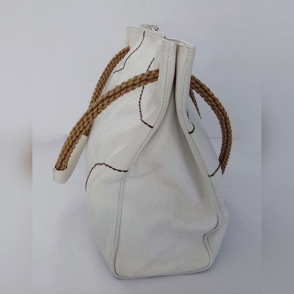 Plinio Visona White Italian Tote Bag with Tan Handles. Pre-owned. - Picture 4 of 12